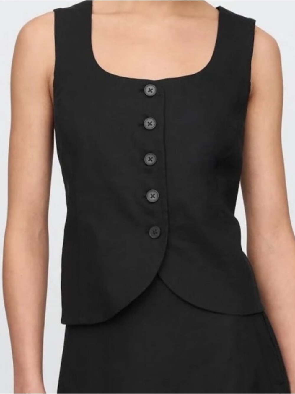 GAP Linen blend Black Button-Front Sleeveless Vest